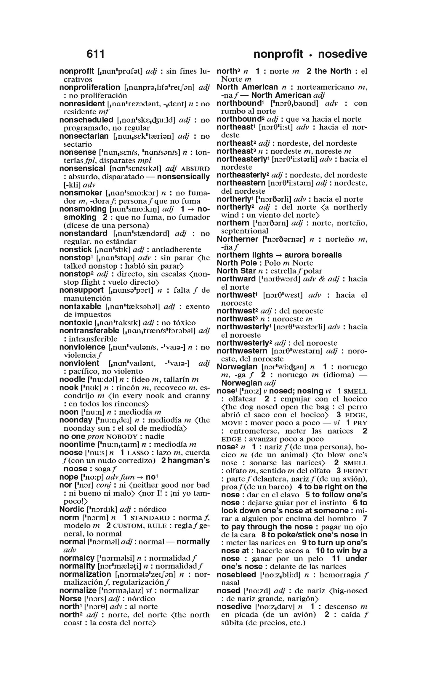 Merriam-Webster's Spanish-English Dictionary page 611