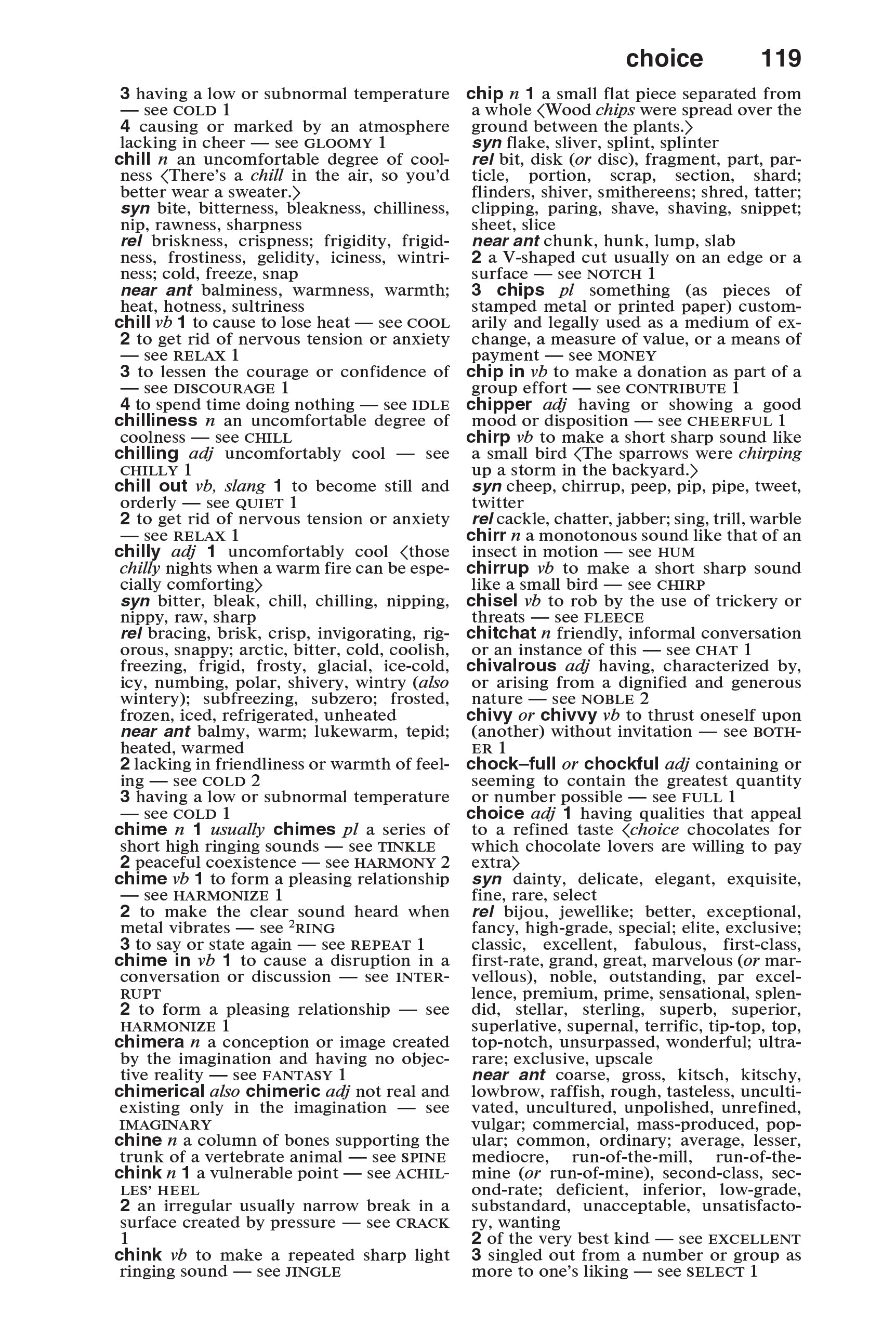 Sample page from The Merriam-Webster Thesaurus, Mass-Market