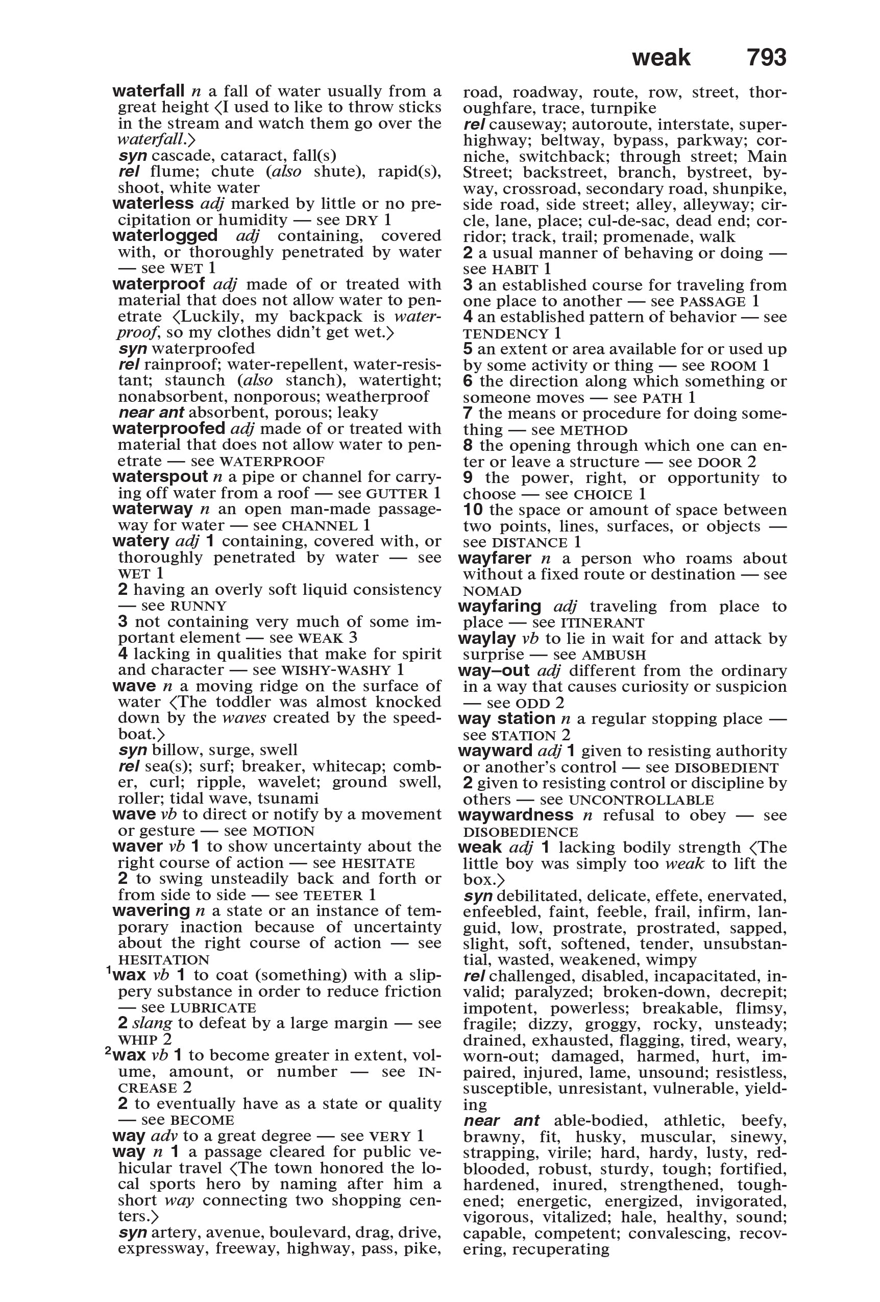 Sample page from The Merriam-Webster Thesaurus, Mass-Market