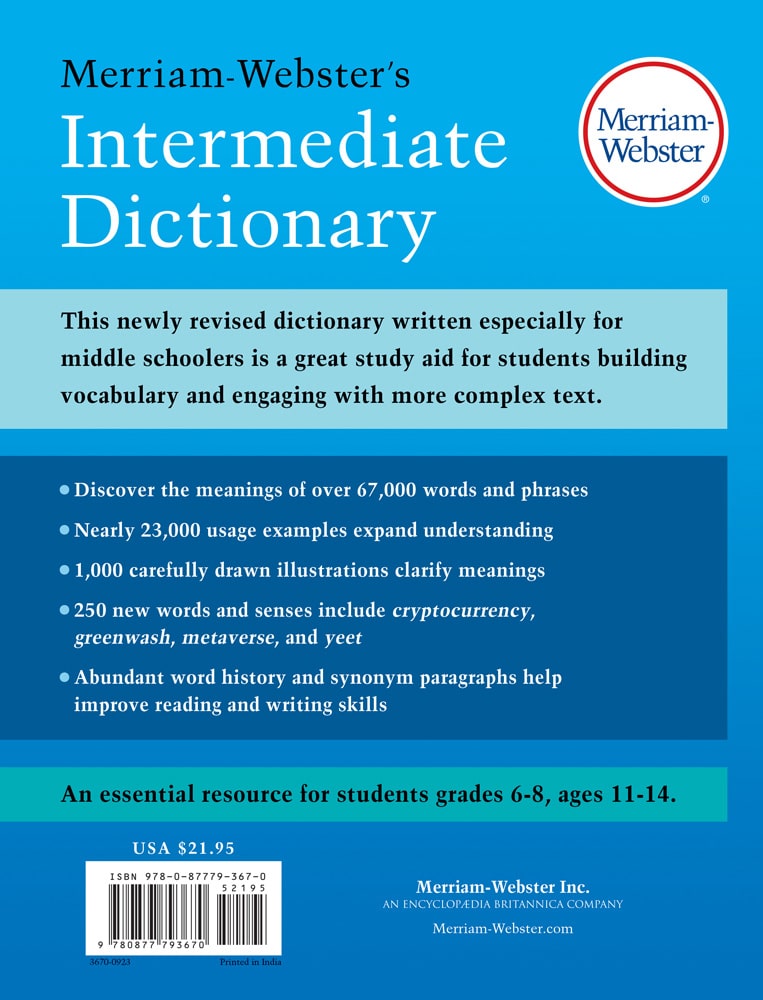 Back cover of Merriam-Webster's Intermediate Dictionary