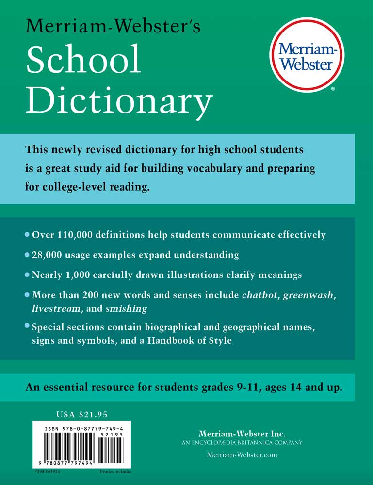 Back cover of Merriam-Webster's School Dictionary