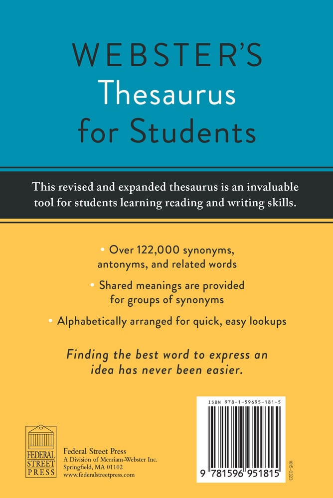 Webster's Thesaurus for Students, Fourth Edition back cover