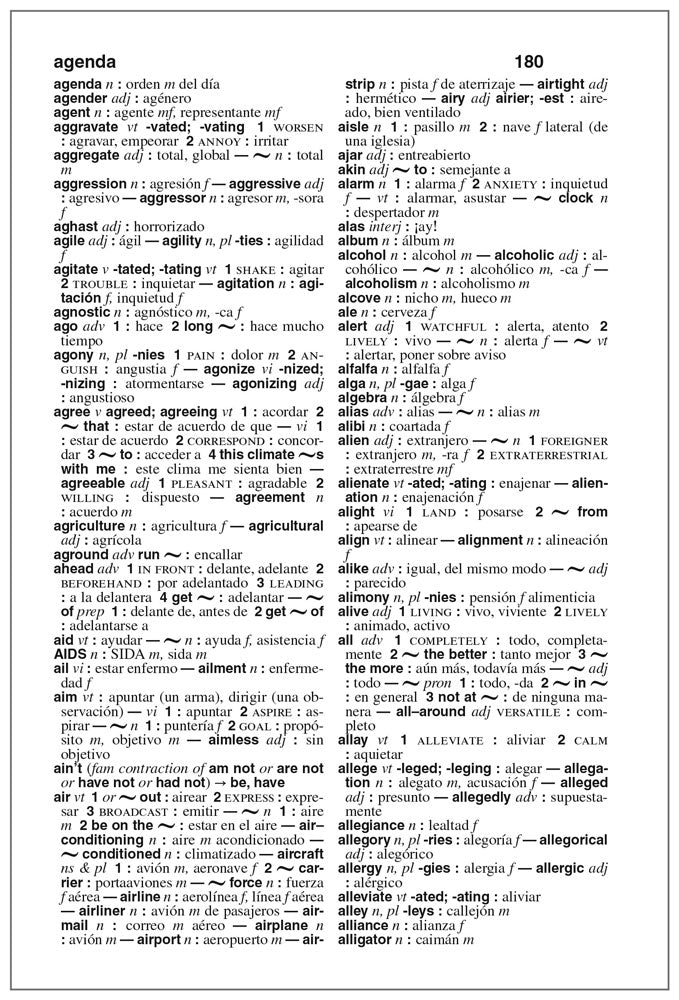Sample page from Merriam-Webster's Spanish-English Dictionary for Students, Third Edition