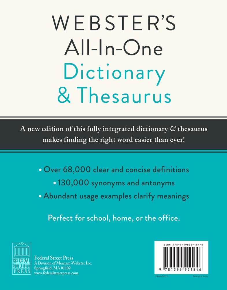 Back cover of Webster's All-In-One Dictionary and Thesaurus, Third Edition