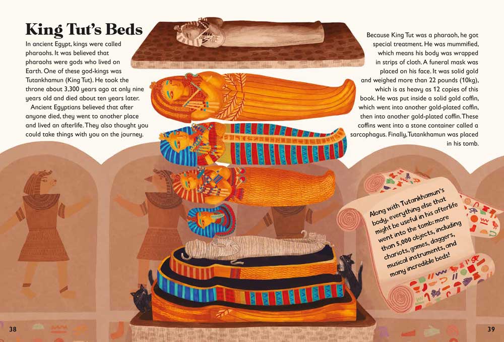 A spread from 5-Minute Really True Stories about Bedtime about King Tut's Beds.