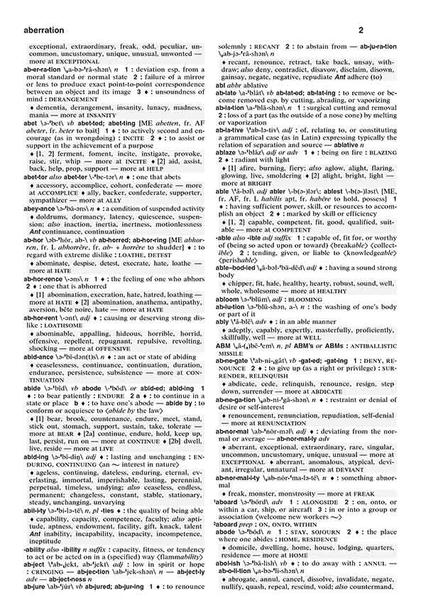 Merriam-Webster's Dictionary and Thesaurus sample page
