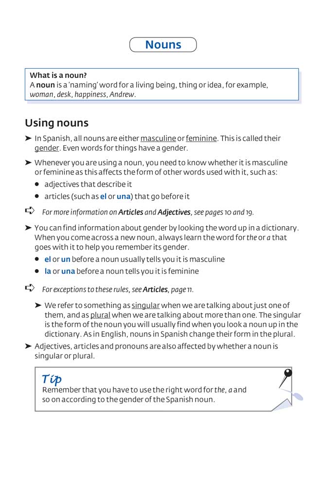 Merriam-Webster's Easy Learning Complete Spanish nouns page example