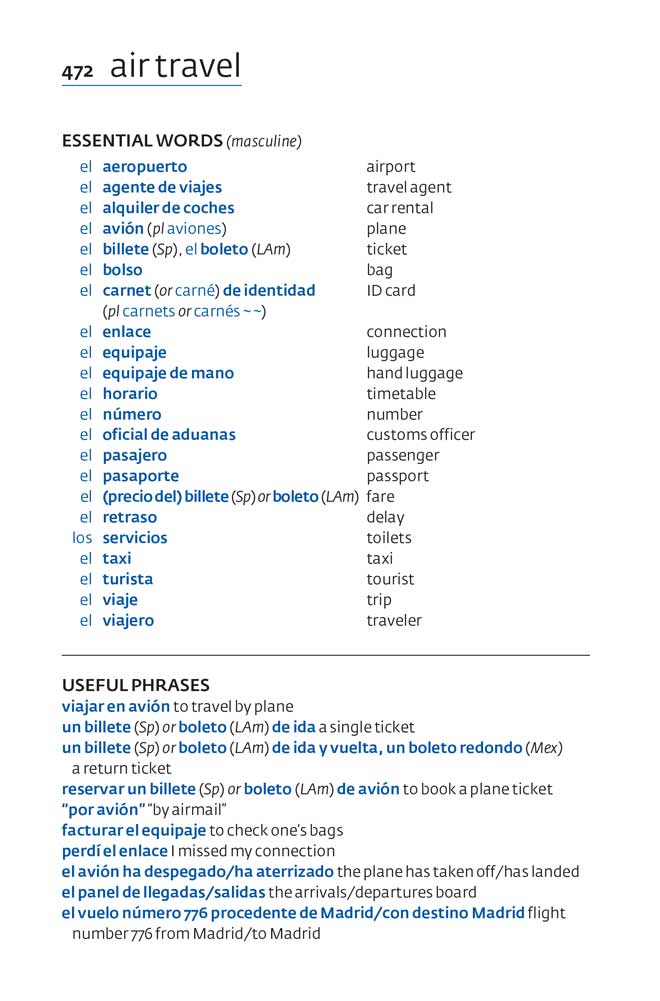 Merriam-Webster's Easy Learning Complete Spanish words page example