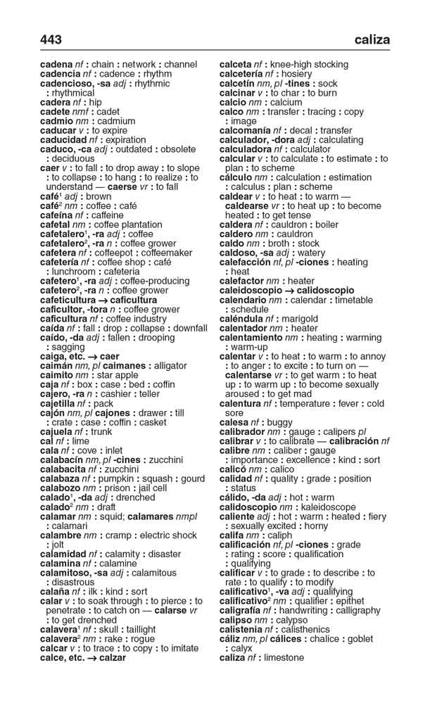 Sample page from Merriam-Webster's Word-for-Word Spanish-English Dictionary 2021