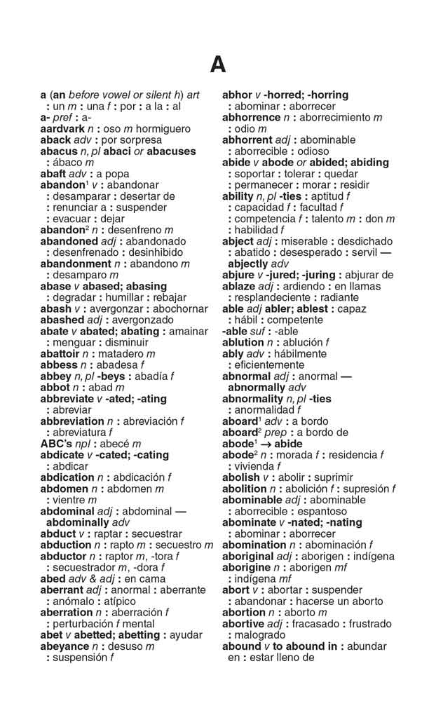 Sample page from Merriam-Webster's Word-for-Word Spanish-English Dictionary 2021