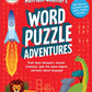 Merriam-Webster's Word Puzzle Adventures cover. Cover design includes a red background with light yellow letters, spot art illustrations, the title, and the Merriam-Webster logo. 