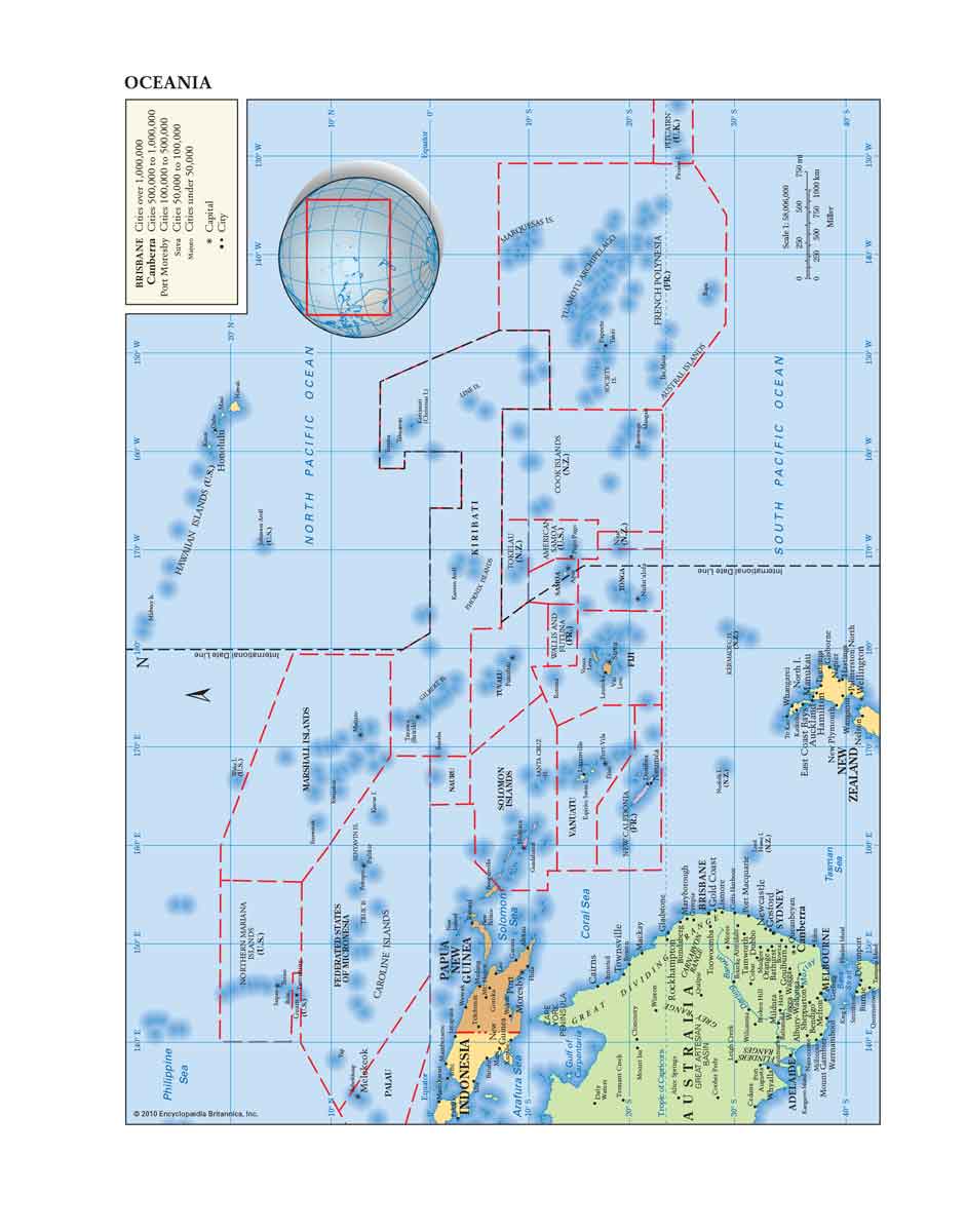 Webster's Dictionary & Thesaurus for Students, Third Edition with Full-Color World Atlas sample atlas page of Oceania