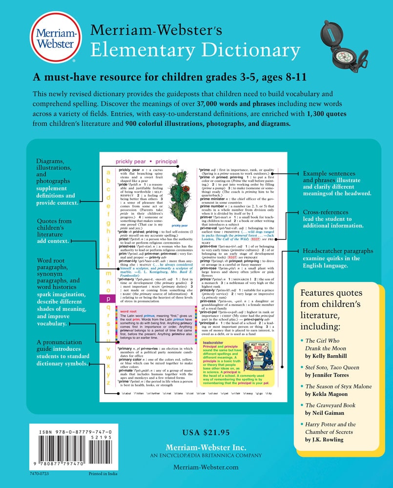 Back cover of Merriam-Webster's Elementary Dictionary.