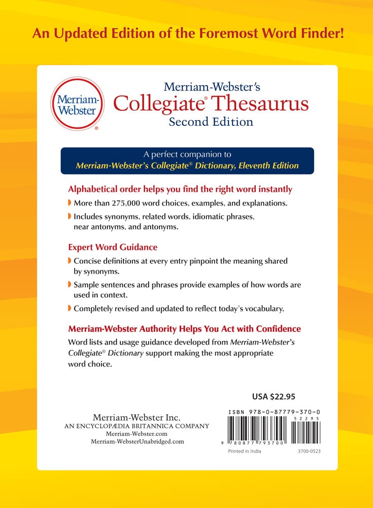 Back cover of Merriam-Webster's Collegiate Thesaurus, Second Edition