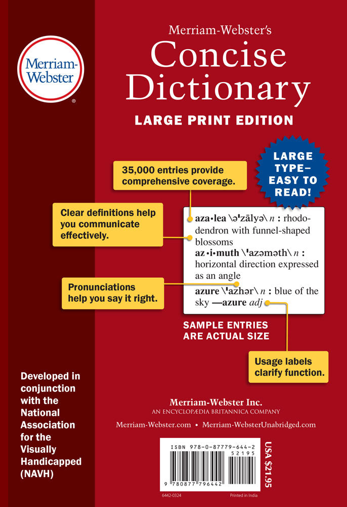 Back cover of Merriam-Webster's Concise Dictionary, Large Print Edition