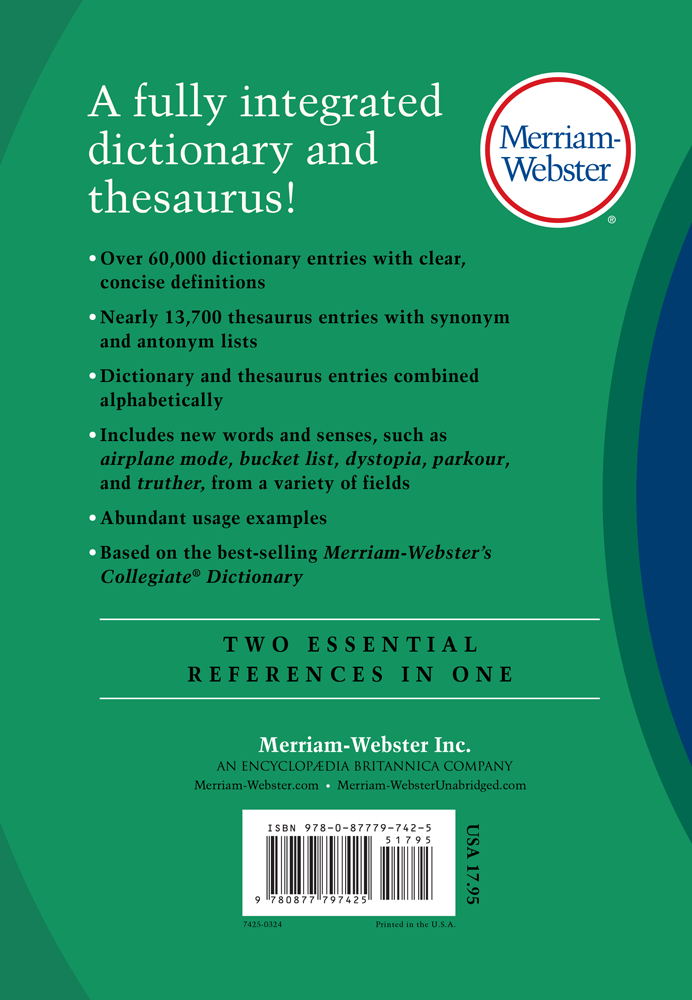 Back cover of Merriam-Webster's Dictionary and Thesaurus, trade format