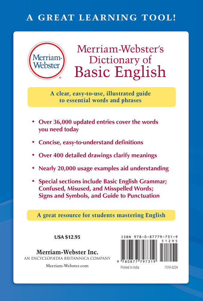 Back cover of Merriam-Webster's Dictionary of Basic English