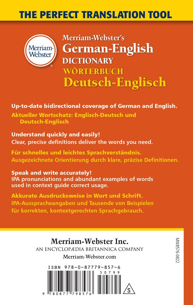 Back cover of Merriam-Webster's German-English Dictionary