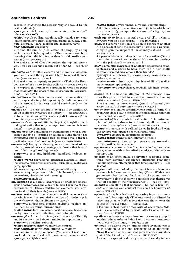 Sample page from Merriam-Webster's Intermediate Thesaurus