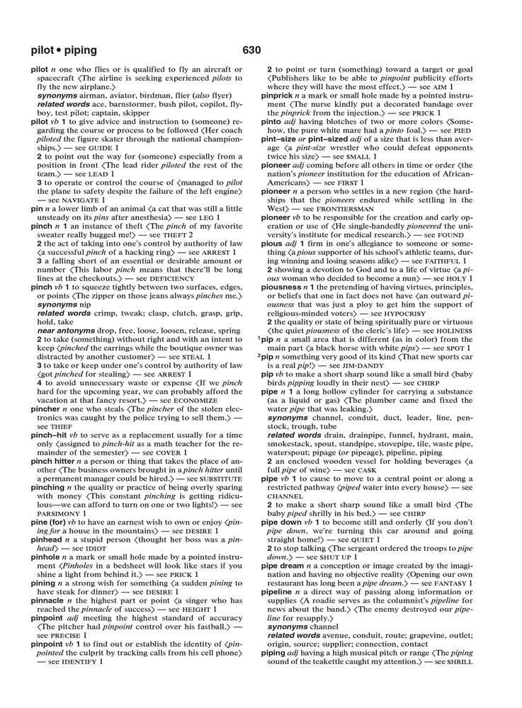 Sample page from Merriam-Webster's Intermediate Thesaurus