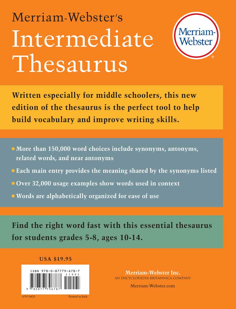 Merriam-Webster's Intermediate Thesaurus back cover