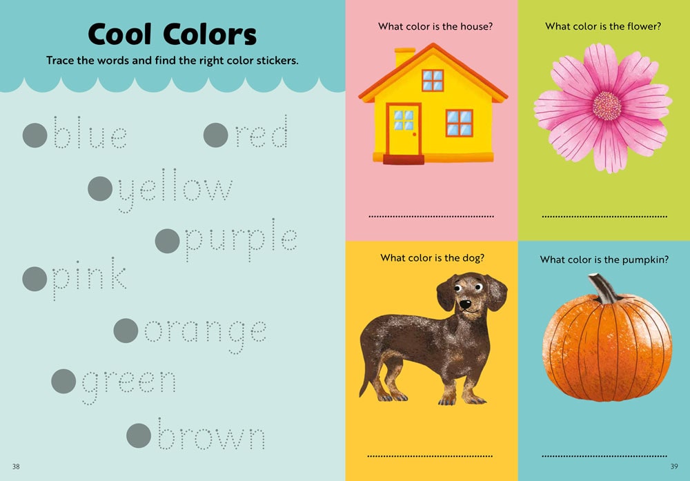 Interior spread from Ready-for-School Sticker Book focusing on learning about colors.