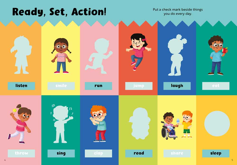 Interior Spread from Ready-for-School Sticker Book titled "Ready, Set, Action!".