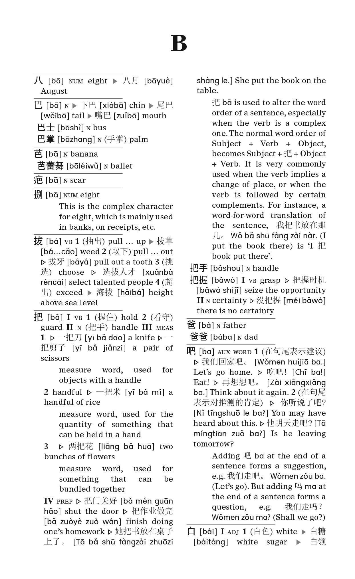 Sample page from Merriam-Webster's Chinese-English Dictionary with translations from Chinese to English