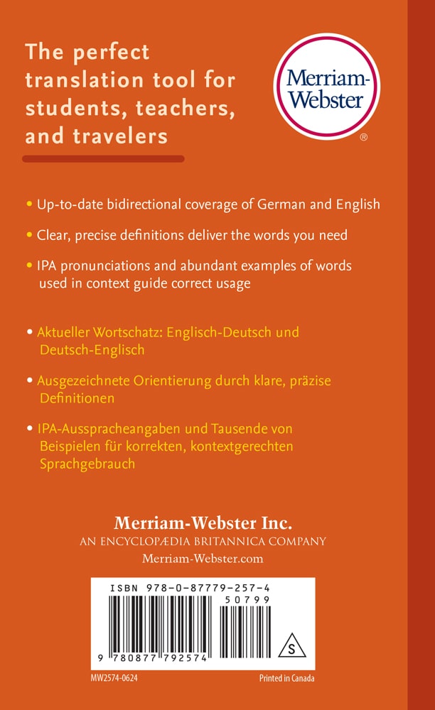 Back cover of Merriam-Webster's German-English Dictionary