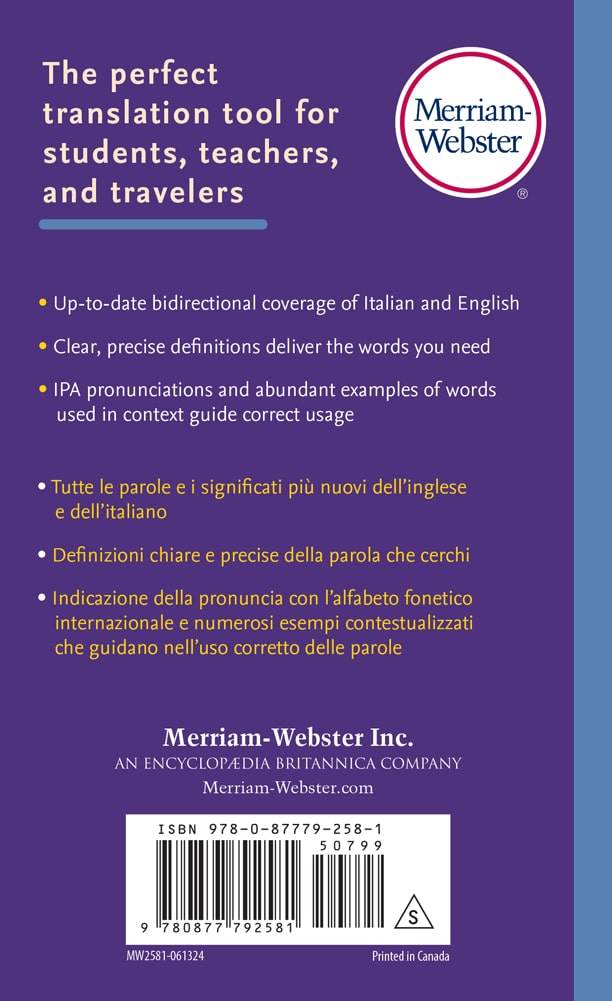 Merriam-Webster's Italian-English Dictionary back cover