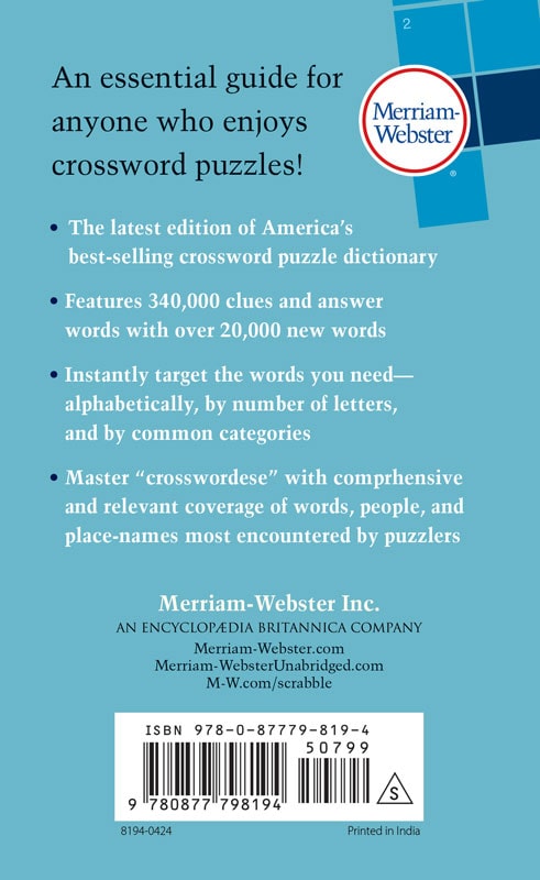 Back cover of Merriam-Webster's Crossword Puzzle Dictionary, Fourth Edition