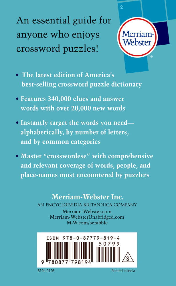 Back cover of Merriam-Webster's Crossword Puzzle Dictionary, Fourth Edition