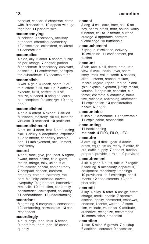 Sample page from Merriam-Webster's Crossword Puzzle Dictionary, Fourth Edition