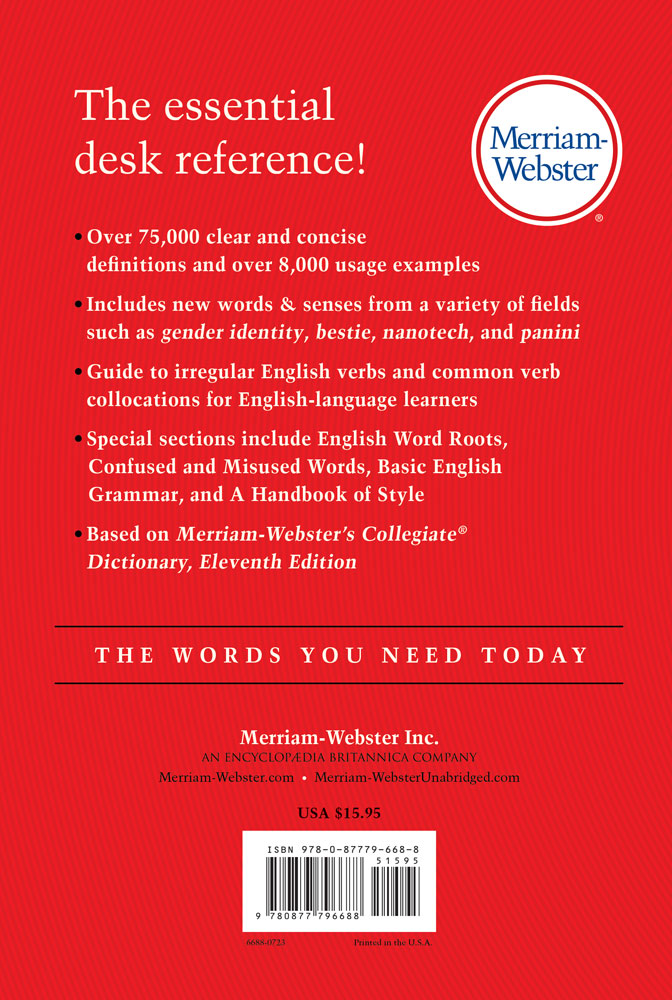 The Merriam-Webster Dictionary, trade format, back cover