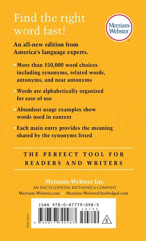 Back cover of The Merriam-Webster Thesaurus, Mass-Market