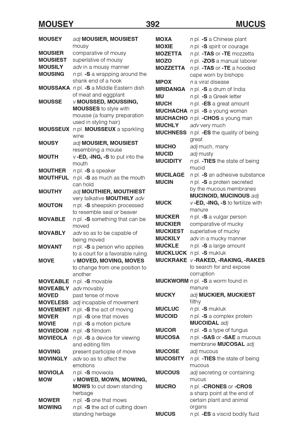 A sample page from The Official SCRABBLE Players Dictionary, Eighth Edition