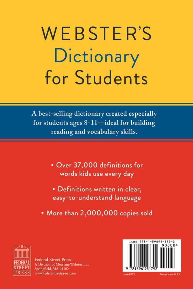 Webster's Dictionary for Students, Sixth Edition back cover
