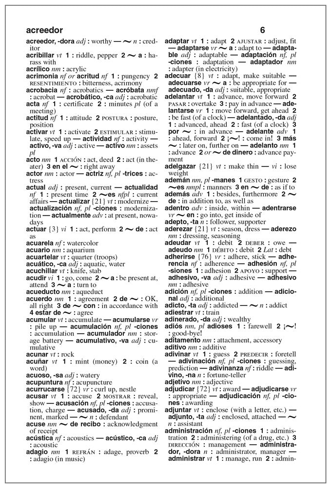 Sample page from Merriam-Webster's Spanish-English Dictionary for Students, Third Edition