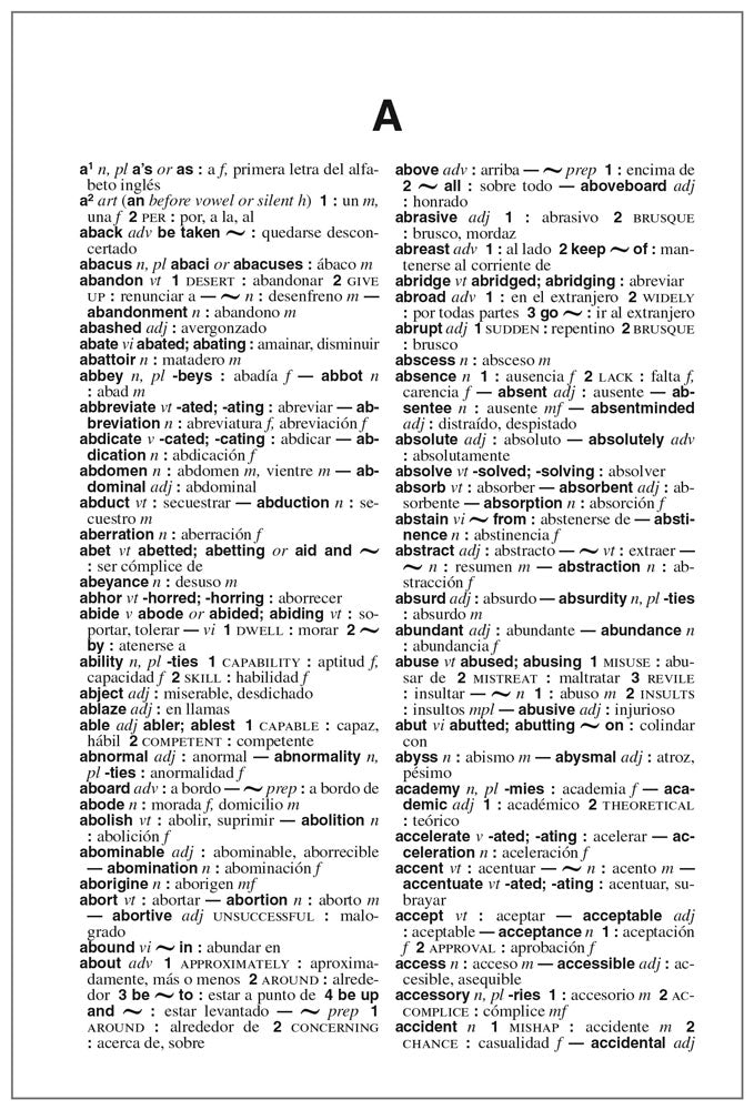 Sample page from Merriam-Webster's Spanish-English Dictionary for Students, Third Edition