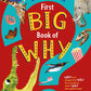 Britannica First Big Book of Why cover. Design features a bright red background with a large blue question mark and spot illustrations.