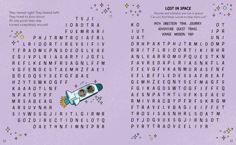 Interior spread from Follow the Stars, What Happened on Mars? with a word search activity.