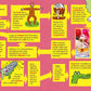Pages 34-35 from Gross FACTopia! featuring connected facts laid out in a pattern of yellow boxes on a pink background.