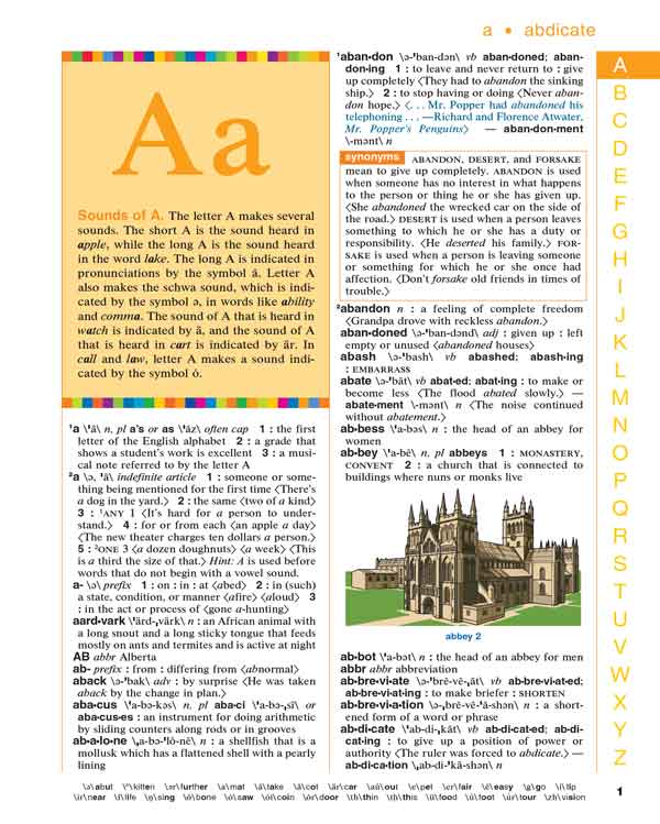 Merriam-Webster's Elementary Dictionary page 1