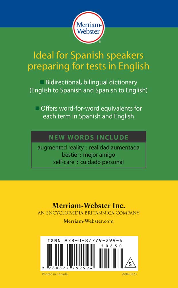 Merriam-Webster's Word-for-Word Spanish-English Dictionary back cover