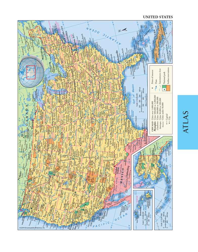 Webster's Dictionary & Thesaurus for Students, Third Edition with Full-Color World Atlas sample page of the United States map