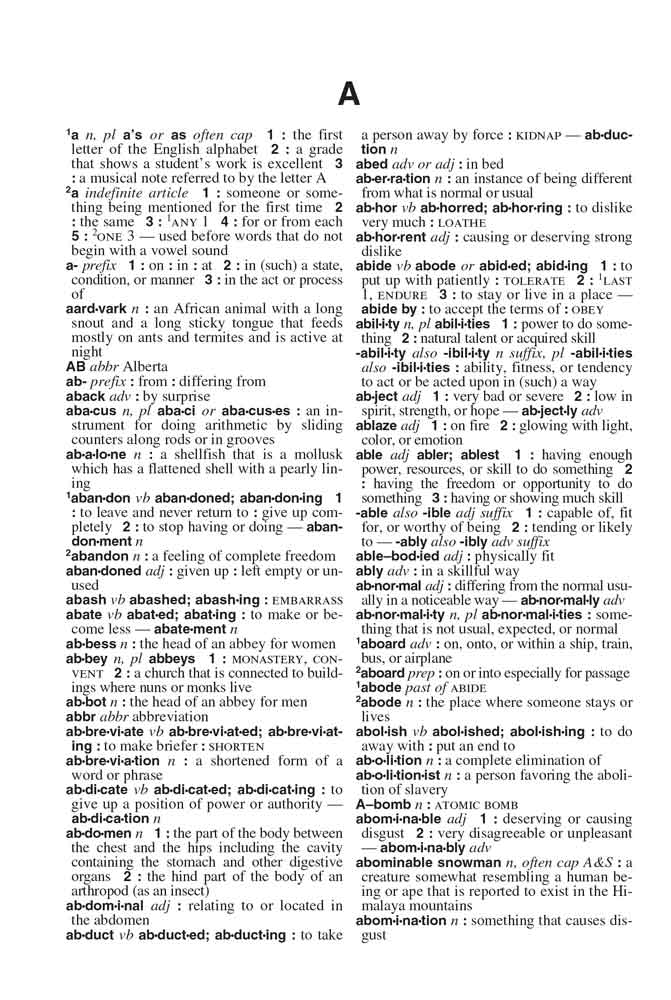 Webster's Dictionary for Students, Sixth Edition sample page